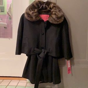 Betsey Johnson Wool Capelet Coat Jacket Fur Collar